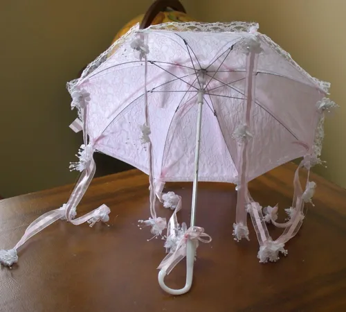 Miniatura 3 de Encaje paraguas parasol rosa de, novia o el bebé ducha con lazos y flores22inches