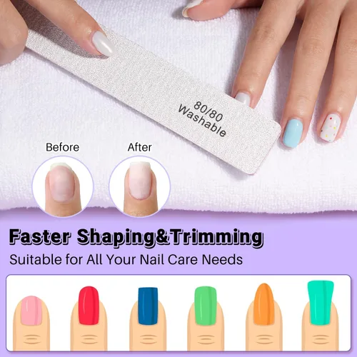 Miniatura 6 de TsMADDTs Lima de uñas, 21 limas de grano 80 80, tableros de esmeril de doble cara para uñas de gel acrílico natural, herramientas de manicura