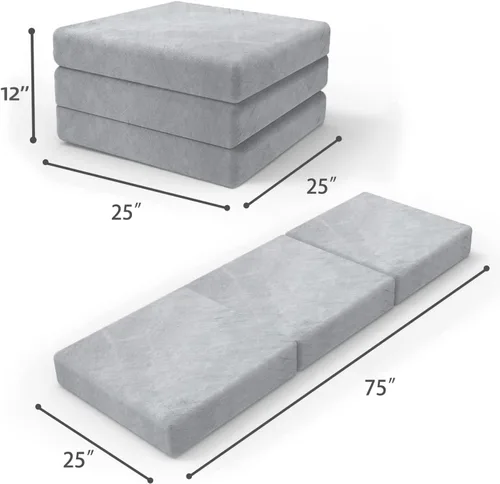 Miniatura 3 de SINWEEK Colchón plegable de espuma viscoelástica individual de 4" con bolsa de almacenamiento - Cubrecolchón de suelo plegable triple, almohadilla