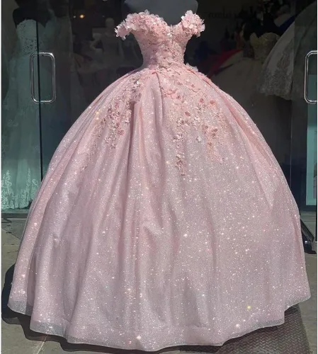 Miniatura 6 de Ftupza Preciosos vestidos de quinceañera florales 3D vestidos de tul hinchados para mujeres fuera del hombro vestido de fiesta largo FFtu09
