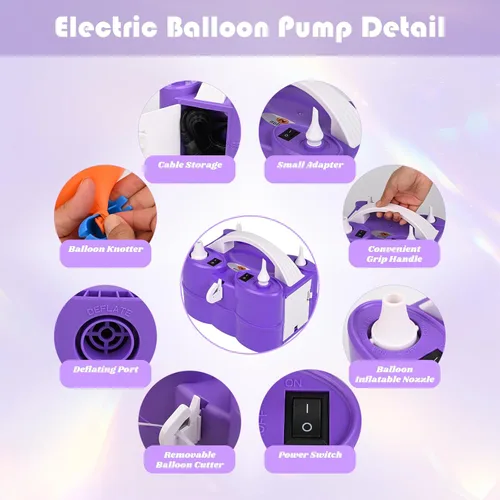 Miniatura 2 de Bomba eléctrica de globos, máquina sopladora de globos eléctrica portátil, bomba de aire de globos, boquilla doble, inflador de globos de 110 V 600