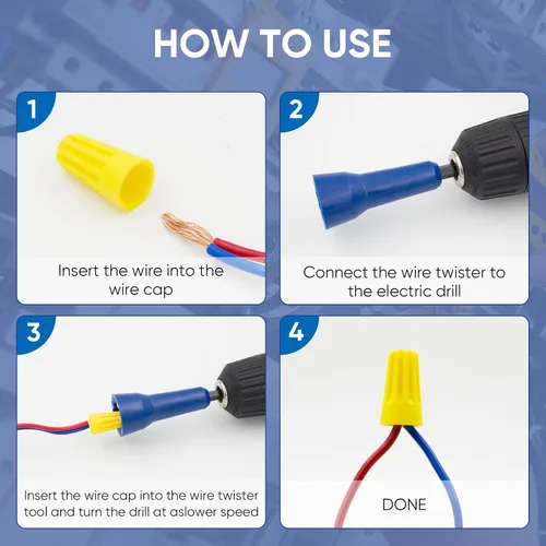 Miniatura 5 de Tornador de tuerca de alambre, herramienta para taladro y conector de alambre con mandril de 1/4 pulgadas (azul)