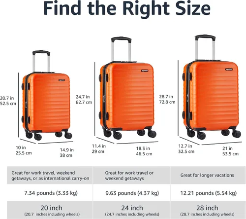 Miniatura 5 de Tienda Basics Maleta rígida giratoria, equipaje de mano expandible con ruedas, Naranja, Spinner