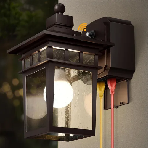 Miniatura 22 de Luces de Porche Exteriores con Sensor de Movimiento con Toma GFCI, 3 Modos de Luminaria Exterior del Anochecer al Amanecer, Luminaria de Iluminación