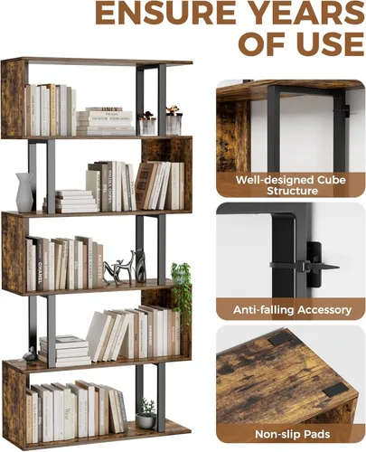 Miniatura 6 de Gadroad - Estantería geométrica de 5 niveles, estantería en forma de S, estante decorativo de madera, estanterías modernas independientes, estante