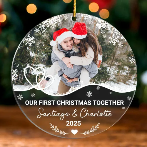 Miniatura 11 de Adorno personalizado de primera Navidad para casados, adornos de cerámica de Navidad con foto foto boda matrimonio nombre personalizado recuerdo 1ª