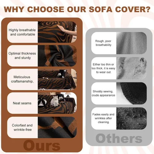 Miniatura 4 de ROOMLIFE Funda de sofá con estampado de leopardo para sofá de 3 plazas, lavable, protector de muebles para perros, funda de sofá suave