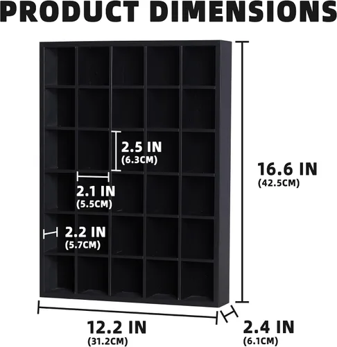 Miniatura 4 de Vitrina de cristal negro con 30 ranuras para minifiguras colección dedal, estante de exhibición de 12.25 pulgadas de alto x 16.6 pulgadas de ancho