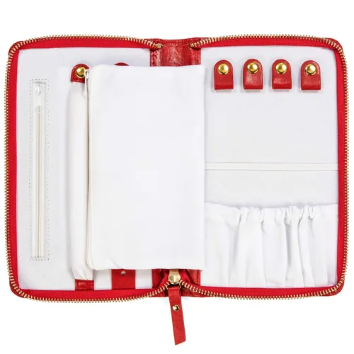 Miniatura 4 de Organizador de joyas de viaje compacto con cremallera completa para collares pulseras y anillos rojo