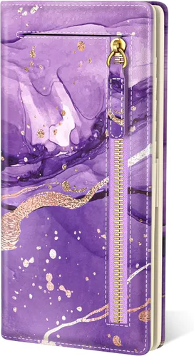 Miniatura 29 de Billetera de cuero genuino de lujo para mujer con bloqueo RFID, compacta, plegable, con ventana para identificación, Gato negro, Moderno
