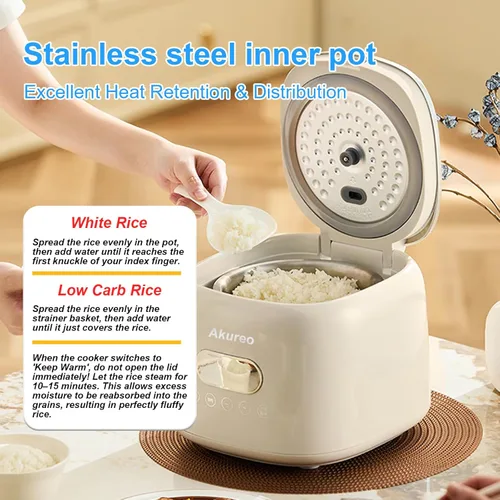 Miniatura 2 de olla de arroz de 5 tazas (2.5L) con bajo contenido de azúcar, con olla interior de acero inoxidable 304, saludable para hogares de 2-3 personas