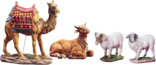 Juego de animales de cuatro piezas para belén de Navidad al aire libre, 37 pulgadas de alto, colorido de alta resolución, resistente metal