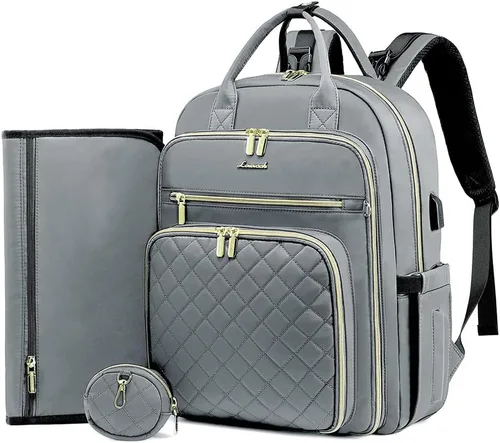 Miniatura 10 de LOVEVOOK Bolsa de pañales para bebé, mochila impermeable para pañales con puerto de carga USB para bebé, gran capacidad para laptop de 15.6