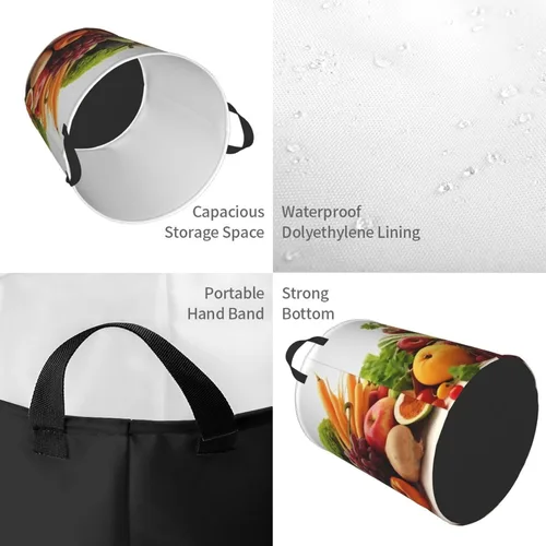 Miniatura 4 de Cesta circular con estampado de verduras y frutas, impermeable, cesta organizadora de ropa, con asas, para ropa, juguetes, pequeña