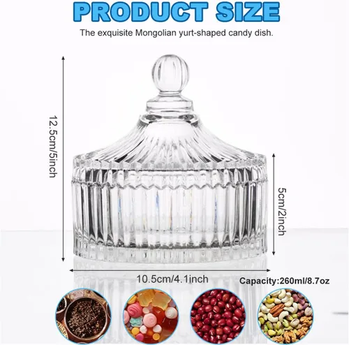 Miniatura 2 de QUUPY Plato de cristal esmaltado para dulces con tapa en forma de yurta, cuenco de servidor de azúcar de cristal, caja de tarro de galletas