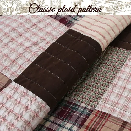 Miniatura 6 de Cozy Line Home Fashions Colcha Reversible de Retazos Reales Hechos a Mano Brody Farmhouse Chocolate a Cuadros y Rayas, Juego de Ropa de Cama