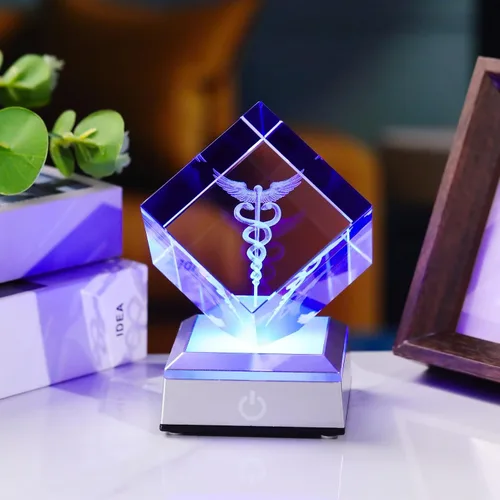 Miniatura 7 de YWHL Figura de Caduceo de Cristal con Grabado Láser 3D para Médicos - Regalos de Apreciación para el Día del Médico para Profesionales Médicos