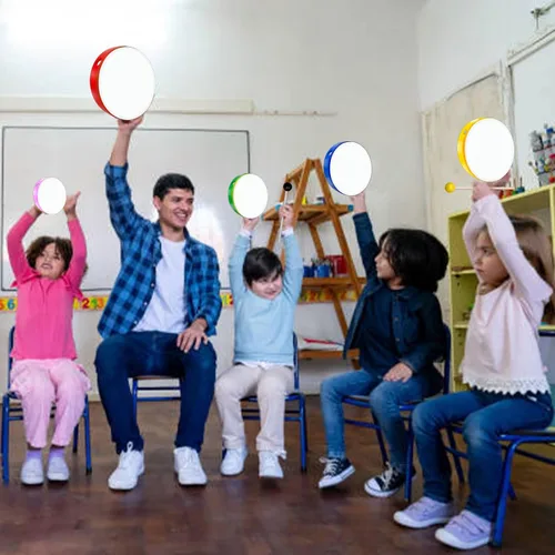 Miniatura 7 de 5 piezas de juego de tambores de mano para niños con marco de madera y baquetas de 12 pulgadas, 10 pulgadas, 8 pulgadas, 6 pulgadas, 4 pulgadas
