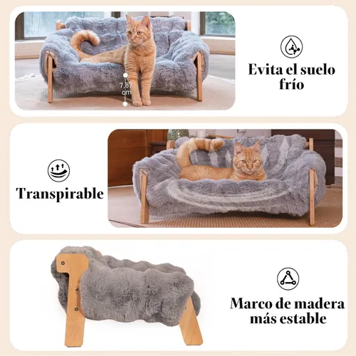 Miniatura 4 de CHEERHOME PETS Sofá Cama Elevada para Gatos para Interiores, Sofá de Madera para Gatos con Funda Esponjosa Lavable Silla Lounge Elevada para Gatitos