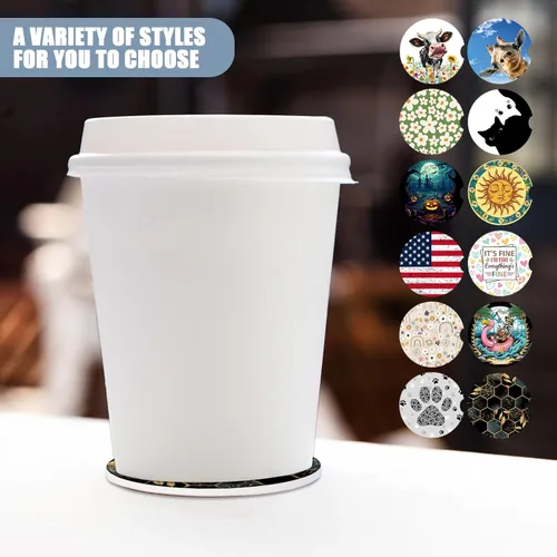 Miniatura 7 de Portavasos para automóvil, posavasos de cerámica absorbente con hojas de mármol negro, portavasos para bebidas, accesorios para automóviles