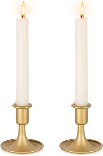Portavelas dorado para cirios vintage: juego de 2 portavelas pequeños de latón para decoración de mesa de comedor, hogar, boda, centro de mesa,