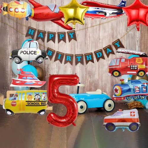 Miniatura 7 de 12 globos de transporte, camión, avión, autobús escolar, camión de bomberos, coche de policía, barco, ambulancia, submarino, globos de aluminio