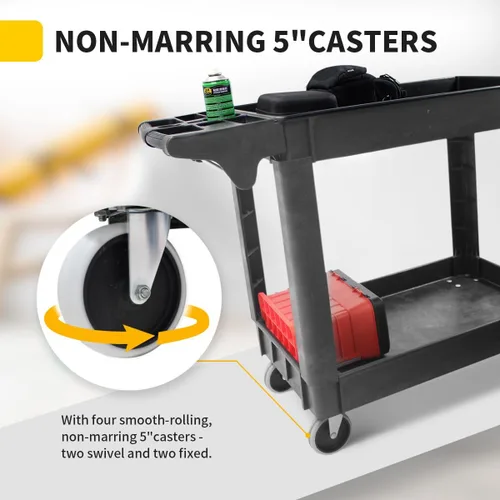 Miniatura 5 de MaxWorks 80855 Carrito de PP de servicio utilitario de 500 libras con dos bandejas y ruedas 30 pulgadas x 16 pulgadas Dimensiones totales