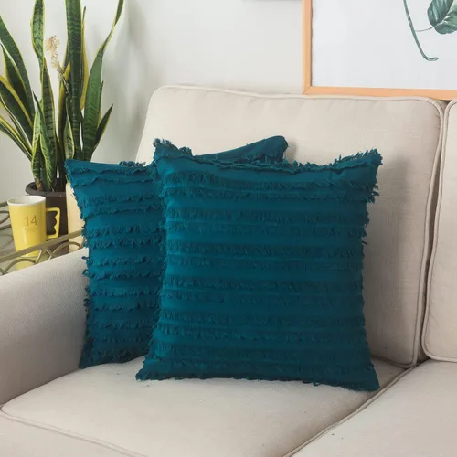 Miniatura 20 de GYROHOME Paquete de 2 fundas de almohada de algodón y lino, fundas de cojín decorativas, diseño de borlas, fundas de cojín modernas con flecos