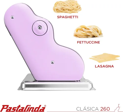 Miniatura 2 de PASTALINDA Máquina para hacer pasta Classic 260, rodillos de 10.2 in de ancho, 9 posiciones de grosor, 2 posiciones de corte, acero inoxidable, Lila