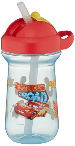 The First Years Disney/Pixar Cars - Vaso con popote para niños pequeños, a prueba de derrames, con tapa abatible, a partir de 18 meses, 10 onzas,
