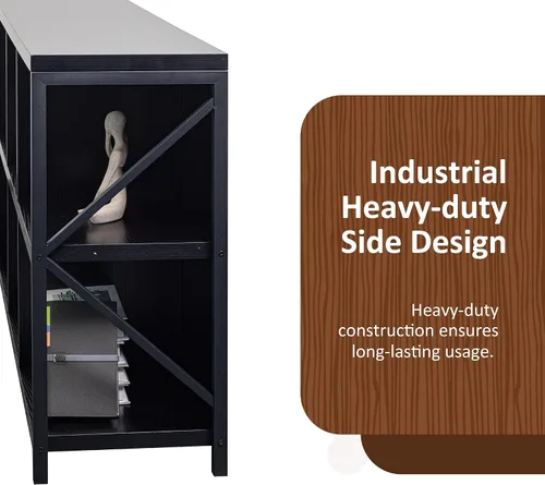 Miniatura 5 de Estantería organizadora de almacenamiento de 6 cubos, estantería horizontal industrial, estante de cubo de acento, mesa de consola multimedia
