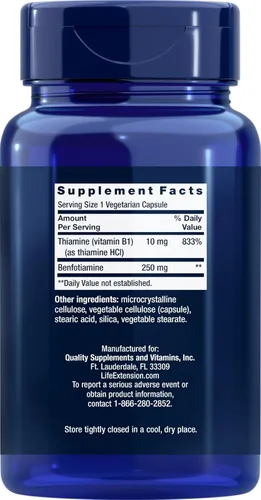 Miniatura 2 de Life Extension Mega Benfotiamina, 250 mg, 180 cápsulas vegetales con tiamina - Suplemento de vitamina B1
