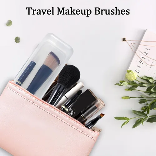 Miniatura 5 de Ponhey Juego de brochas de maquillaje de viaje 4 en 1, cepillo de maquillaje de viaje desmontable con estuche para base, polvo suelto, corrector