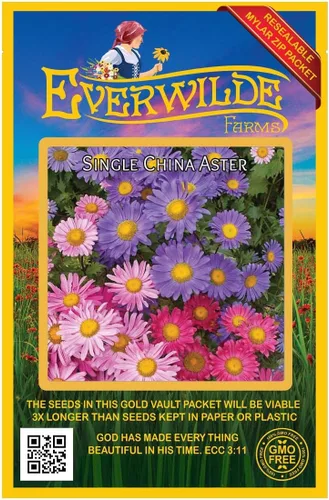 Miniatura 4 de Everwilde Farms - Semillas de flores silvestres Aster de China mezcladas de 1 onza - Gold Vault