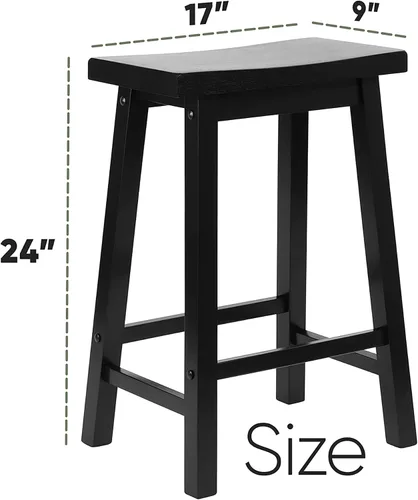Miniatura 3 de PJ Wood Taburete de cocina con asiento de silla de montar de 24 pulgadas con placa de pie - negro