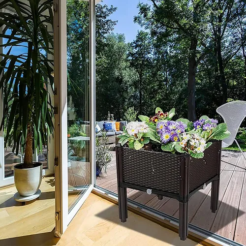 Miniatura 6 de Macetas elevadas de plástico para cama de jardín elevada con patas para plantas al aire libre, kits de caja con agujeros de drenaje para patio