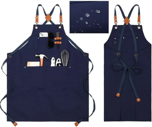 Miniatura 4 de EUDOLAH Delantales de chef para mujeres y hombres con bolsillos grandes, delantales de cocina, de lona, con espalda cruzada, repelente al agua