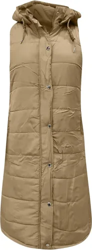 Miniatura 4 de FQZWONG Chaqueta acolchada larga para mujer, chaleco acolchado a la moda, ligero, con cremallera, sin mangas, con capucha, ropa de invierno