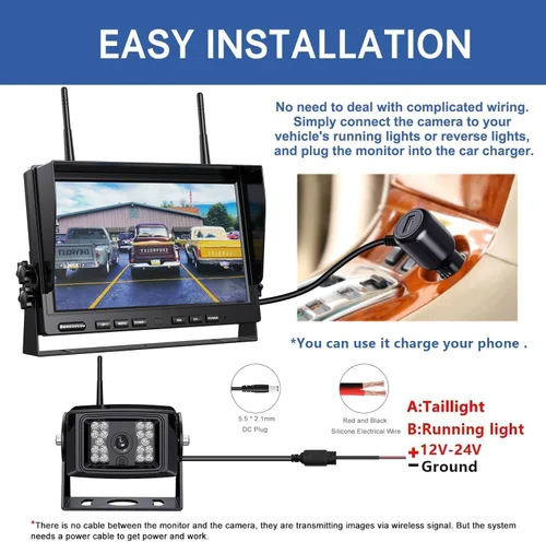Miniatura 5 de ZEROXCLUB Sistema de cámara de respaldo inalámbrico 1080P para caravana, remolque, camión, cámper, monitor DVR de 10 pulgadas, grabación de visión