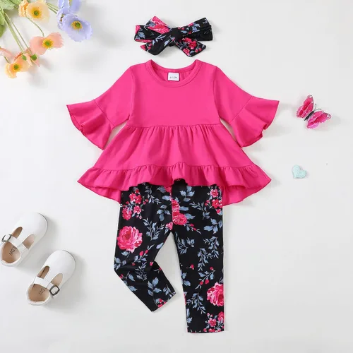 Miniatura 17 de Kucnuzki Conjunto de ropa para bebé niña pequeña, camisa de manga con volantes, pantalón floral, ropa de otoño e invierno para niña