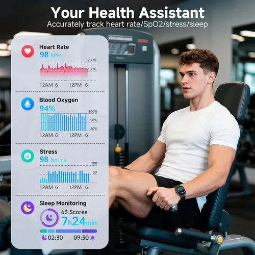 Miniatura 2 de SOUYIE Smart Watch with SOS, 1.85" AMOLED Display Fitness Tracker, Heart Rate Blood Oxygen Sleep Monitor for Men Women, IP68 Waterproof Sport Watch