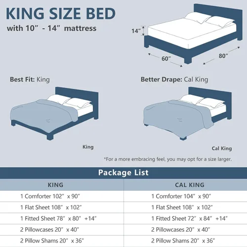 Miniatura 6 de CozyLux - Juego de ropa de cama con pliegues plisados de 7 piezas en una bolsa; edredón tamaño King para todas las estaciones, sábanas, fundas
