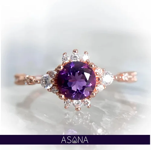 Miniatura 2 de Anillo de boda de amatista de oro rosa de 14 quilates, anillo de compromiso de amatista, anillo de compromiso para mujer, anillo de promesa morado