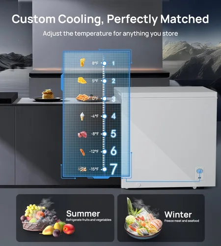 Miniatura 3 de Congelador de pecho de 7.0 pies cúbicos, pequeño y compacto con 7 termostatos ajustables, 2 cestas extraíbles, ahorro de energía, mini congelador