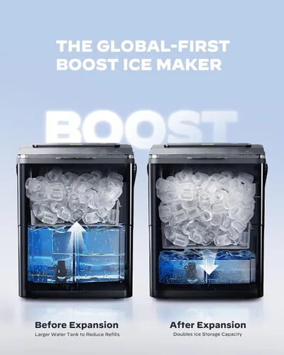 Miniatura 3 de HOMEZAY - Máquina para hacer hielo de encimera, máquina de hielo compacta con cesta de hielo expandible de 2.5L y tanque de agua de 1.8L, control