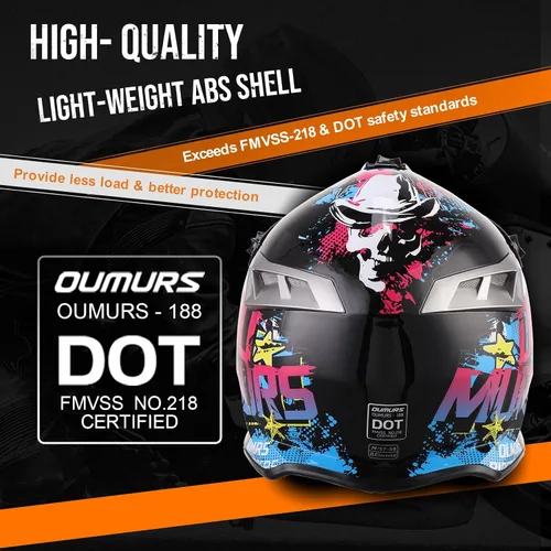Miniatura 6 de OUMURS DOT Casco de Dirt Bike para Adultos con Gafas, Guantes y Máscara, Visera Solar Ajustable, Casco de Motocicleta ATV Todoterreno Motocross
