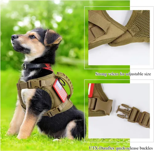 Miniatura 4 de Chaleco táctico de servicio para perro, K9 ajustable militar de trabajo, resistente al agua, cómodo chaleco para perro MOLLE con asa (XS, caqui)
