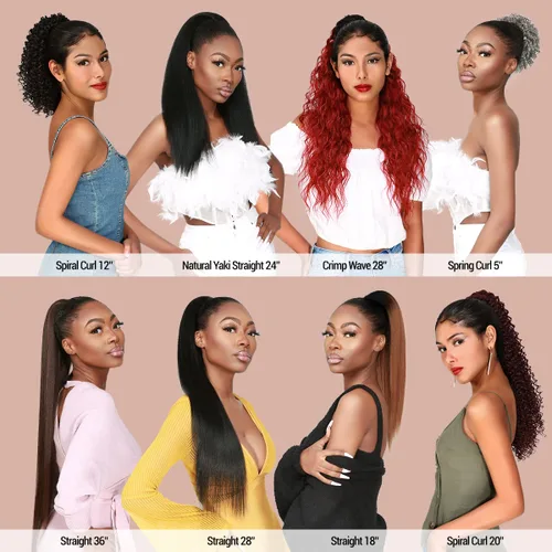 Miniatura 3 de GLAM21USA Extensión de cola de caballo Yaki recta de 24 pulgadas de largo con cordón para mujeres negras, extensión de cabello natural con clip