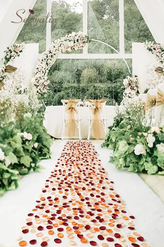Miniatura 8 de Serwalin 300 piezas de pétalos de rosa de seda, pétalos de flores para bodas, pétalos burdeos, dorados, blancos, pétalos falsos naranjas