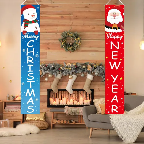 Miniatura 3 de Decoraciones de Navidad Feliz Año Nuevo Decoraciones Feliz Navidad Muñeco de Nieve Santa Claus Banner de Navidad Cartel de Porche de Puerta